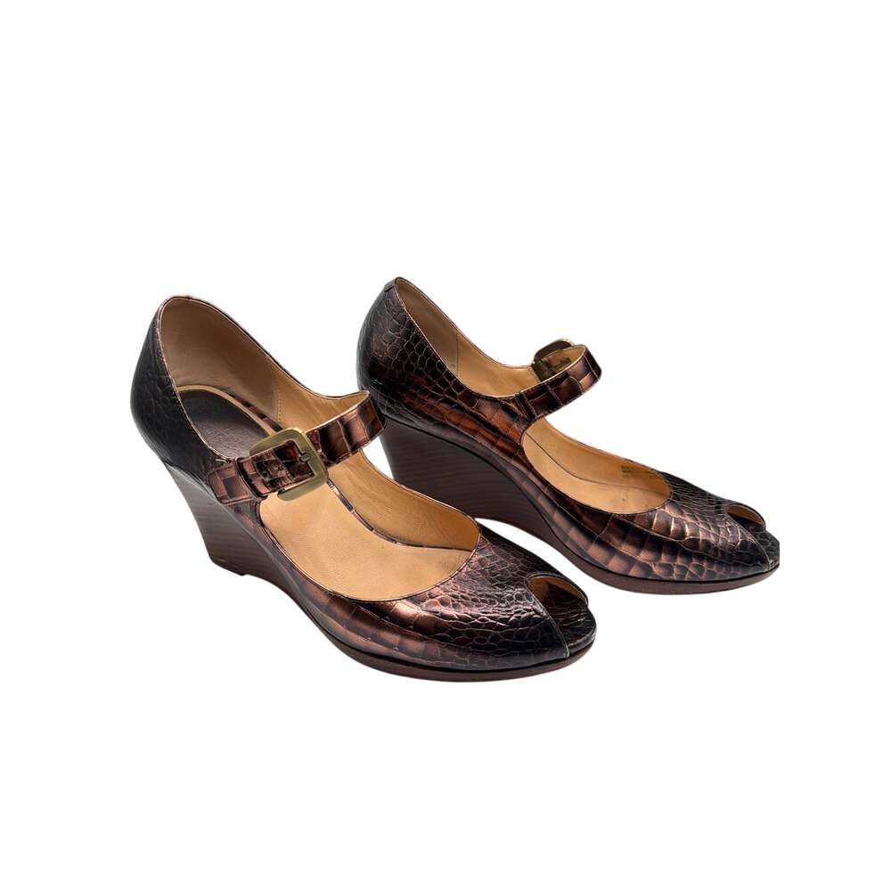 ⭐️ Women’s Cole Haan Carma Copper Mary Jane Wedge Peep Toe Size 9.6 Croc Office